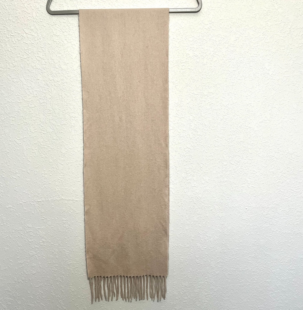Charter Club 100% Cashmere Unisex Fringe Scarf Taupe Brown Oatmeal Beige Luxury